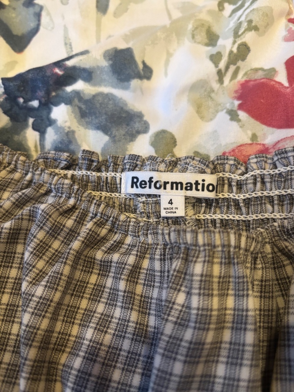 Reformation Gray Plaid Linen Kenji Top - Picture 4 of 5